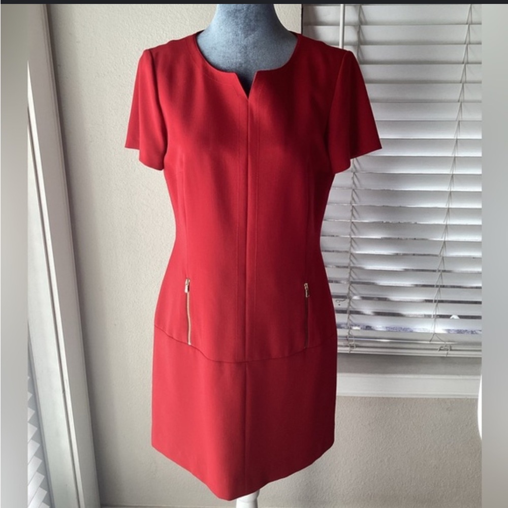 Tahari Scarlet Mini Dress with Gold Zippers
